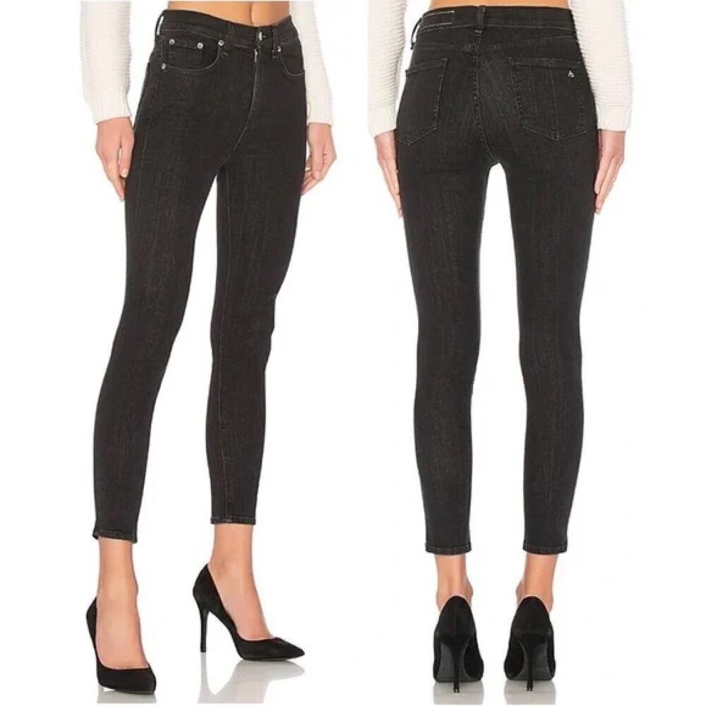 Rag & Bone High Rise Ankle Skinny Denim Jeans in Faded Black, Size 29‎
